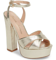 Lauren Lorraine Carla GOLD Platform High Heeled Retro Open Toe Pump Sandals