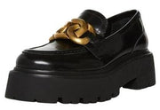 Steve Madden Rover Black Leather Slip On Chunky Platform Chain Detailed Loafers