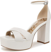 Sam Edelman Jullian Bright White Open Toe Ankle Strap Block Heeled Sandals