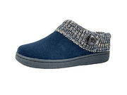 Clarks Amanda Dark Navy Suede Leather Knitted Collar Clog Plush Faux Fur Mules