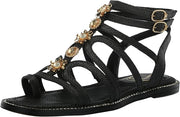 Sam Edelman Tianna Black Woven Toe Ring Ankle Strap Flat Gladiator Sandals
