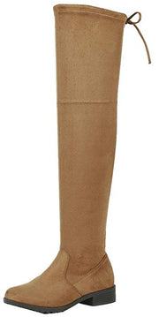 Forever Link Jalen-H4 Tan OTK High Lace Up Chunky Flat Fitted Taupe Suede Boots