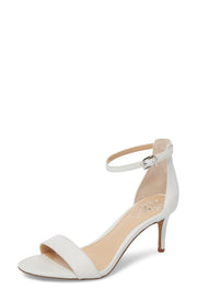 Vince Camuto Sebatani Pure White Leather Ankle Strap Open Toe Two Piece Pumps