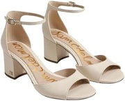 Sam Edelman Viola Modern Ivory Leather Ankle Strap Open Toe Block Heeled Sandals