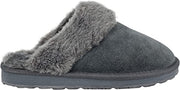 Clarks Womens Open Back Suede Leather Comfort Clog Slipper JMS0583C - Plush Faux Fur Trim - Indoor Outdoor House Slippers For Women