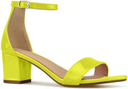 Bella Marie Jean-08 Neon yellow Patent Ankle Strap Open Toe Block Heel Sandal