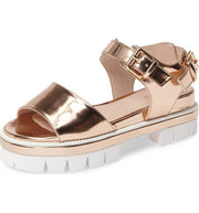 Shellys London Dita Rose Gold lugged Platform Modern Two-Strap Metallic Sandals