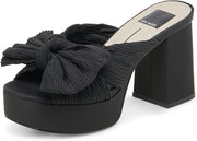 Dolce Vita Blare Onyx Satin Bow Detailed Slip On Open Toe Block Heeled Sandals