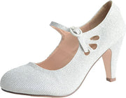 Chase & Chloe Kimmy-21 Rounded Toe Slip On Mary Jane Dress Pumps Silver Glitter