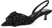 Sam Edelman Treena2 Black Polka Dot Satin Pointed Toe Slingback Kitten Heeled Pumps