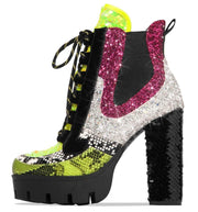 Cape Robbin Nell Glitter Lace Up Chunky Platform Block High Heel Ankle Booties