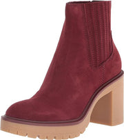 Dolce Vita Caster H2O Maroon Suede Pull On Chunky Block Heel Fashion Ankle Boots