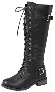 Forever Link Mango-27 Black Fashion Zipper Knee High Buckle Riding Boots