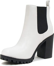 Soda Glove Chelsea White Pu Chunky Lug Sole Elastic Gore Wide Ankle Fashion Boot