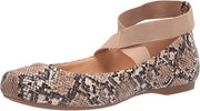 Jessica Simpson Mandalaye Nude Khaki Snake Square Toe Ankle-Wrap Ballet Flats