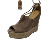 Schutz Giovanella Neutral Canvas Woven Rope Wedge Wrap Around Laces