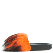 Liliana Nomi-17 Orange Luxury Fur Open Toe Pool Slide Slippers Slides Mules