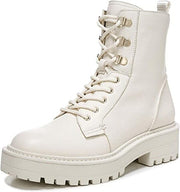 Sam Edelman Lue Ivory Chunky Block Heel Rounded Toe Lace Up Ankle Combat Boots