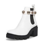 Steve Madden Amulet White Gold Stone Fashion Chelsea Platform Block Heel Boots
