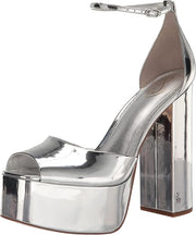 Sam Edelman Kori Soft Silver Ankle Strap Peep Toe Block Heeled Fashion Sandals