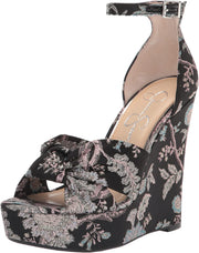 Jessica Simpson Tyssie Blue Pewter Ankle Strap Floral Wedge Platform Sandals