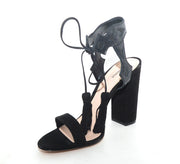 Schutz Black Ornate Ankle Tassel Tie Block Heeled Open Toe Comfortable Sandals