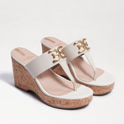 Sam Edelman Yardlie Ivory Leather Wedge Strap Slip On Open Toe Heeled Sandals