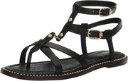 Sam Edelman Talya Black Leather Open Toe Ankle Strap Gladiator Flats Sandals