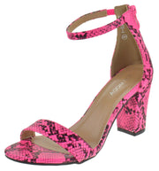 Top Moda Hannah-1 Neon Pink Ankle Strap High Block Heel Open Toe Heeled Sandals