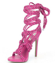 Steve Madden Fiore Pink Multi Strappy Open Toe Tie Up High Heeled Sandals