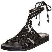 Sam Edelman Nicolette Black Rounded Open Toe Tie Up Strappy Flats Sandals