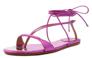 Schutz Vikki Flat Bright Violet T-Strap Ankle Strap Lace up Open Toe Flat Sandal