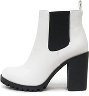 Luxemoda Glove White Chelsea Ankle Boot w/Lug Sole Elastic Gore Chunky Heel (8)