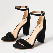 Sam Edelman Yaro Black Suede Ankle Strap Open Toe Block Heeled Dress Sandals