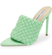 Steve Madden Fateful Light Green Leather Pointed Open Toe High Heel Mule Sandals