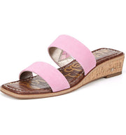 Sam Edelman Vena Pink Orchid Comfort Mid Heel Double-Strap Wedge Heeled Sandals