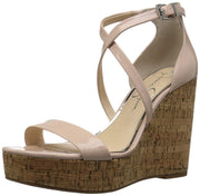 Jessica Simpson Stassi Nude Patent Leather Cork Wedge Platform Strappy Sandals