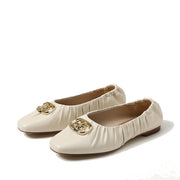 Sam Edelman Marlowe Modern Ivory Logo Detailed Slip On Square Toe Ballet Flats