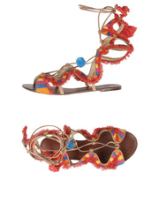 Schutz Aquaz Fringe Pom Pom Colorful Desert Flat Gladiator Sandal