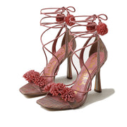 Sam Edelman Leela Pink Lily Squared Open Toe Tie Up Stiletto Heeled Sandals