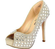 LAUREN LORRAINE CAROL PUMP TOE HIGH HEEL PLATFORM NUDE MIRROR STONE PUMPS