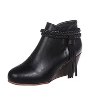 Ladmiple Black Wedge Casual Women Low Wedge Heel Chelsea Fashion Ankle Booties 7.5
