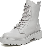 Sam Edelman Lue Pebble Grey Chunky Heel Rounded Toe Lace Up Ankle Combat Boots