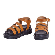 Lemonade Clueless Tan Strappy Ankle Buckle Cushioned Black Open Toe Platform Sandals