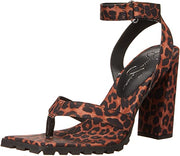 Jessica Simpson Kielne Leopard Trendy Ankle-Strap Thong Block High Heel Sandals