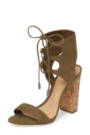 Schutz Cruz Comfrey Green Lace-Up Cuff Pumps Sandals High Block Heel Tie Up