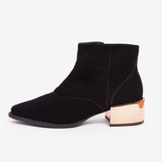 Ivy Kirzhner Cirque2 Black Suede Metallic Pointed Low Riding Designer Ankle Boot