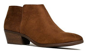 Soda Mug Cognac Vegan Suede Western Inside Zipper Stacked Heel Ankle Booties