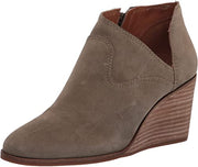 Lucky Brand Zollie Fossilized Grey Almond Toe Leather Wedge High Heel Booties