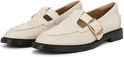 Sam Edelman Elaina Modern Ivory Leather Buckle Detailed Slip On Fashion Loafers